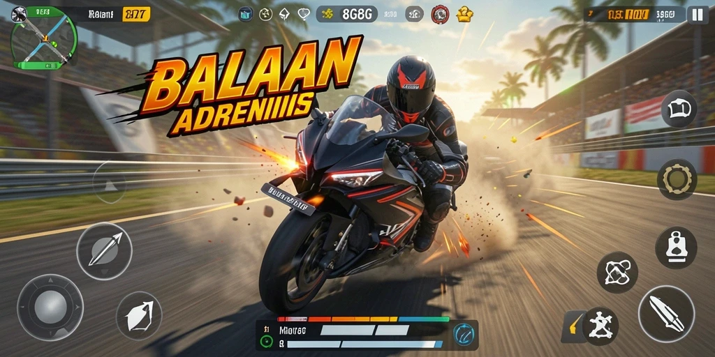 Gameplay seru dengan balapan motor yang mendebarkan.