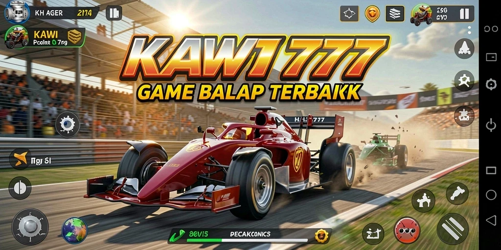 Screenshot utama KAWI777 dengan aksi balap yang intens.