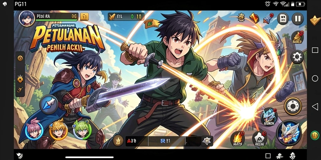 Screenshot utama PG11 menampilkan aksi pertarungan karakter anime yang epik.
