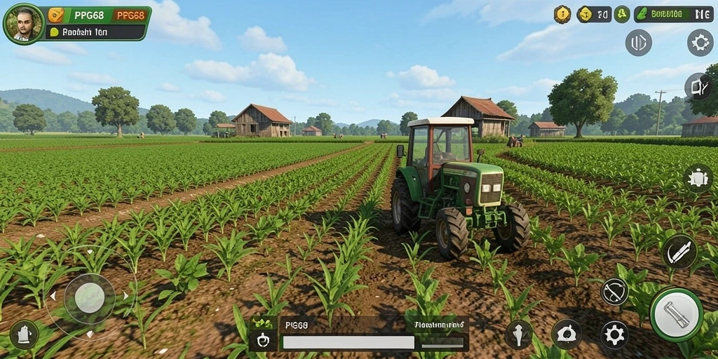 Tampilan screenshot PGG68 menunjukkan aktivitas bertani yang seru.