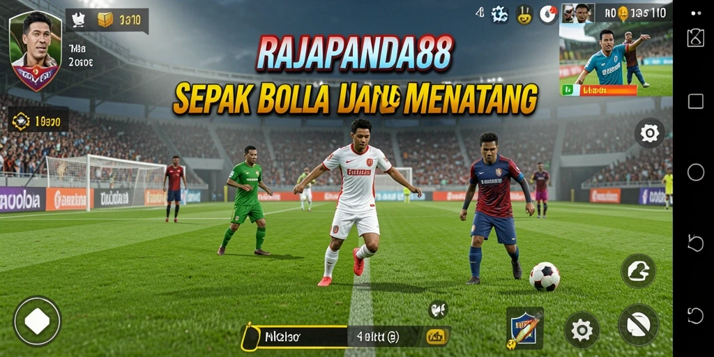 Tampilan gameplay menegangkan dalam RAJAPANDA88 yang menampilkan aksi sepak bola.