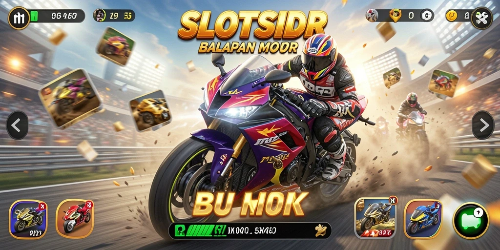 Gameplay seru SLOTSIDR dengan balapan motor yang mendebarkan.